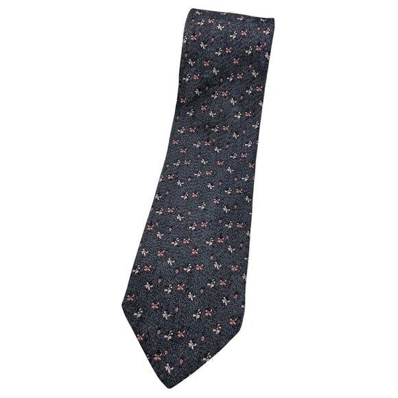 ELIOS Men's 100% Silk Necktie LUXURY Tie Gray Floral W:3.8" EUC - Picture 1 of 5